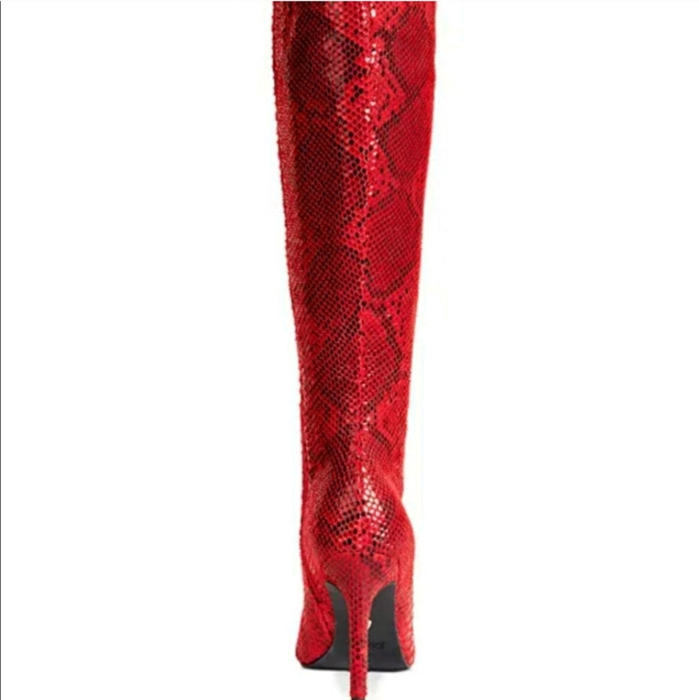 NWT Christmas Red Snakeskin Knee High Leather Boots - Picture 13 of 16